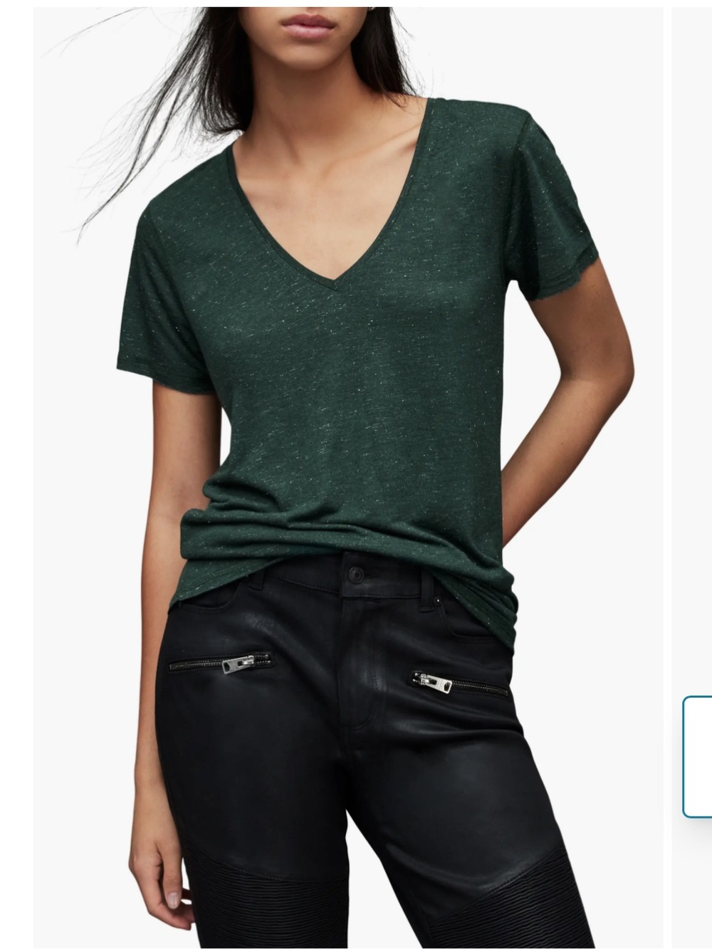 AllSaints Emelyn Shimmer T-Shirt Forest Green Women's Small